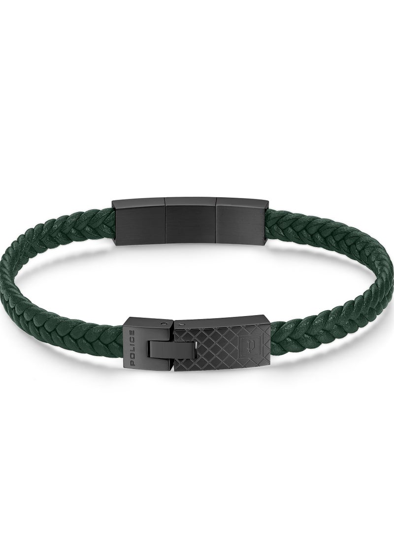 بوليس سوار رجالي من الجلد الأخضر الداكن والستانلس ستيل المطلي بالمعدن الرمادي - Image 2
