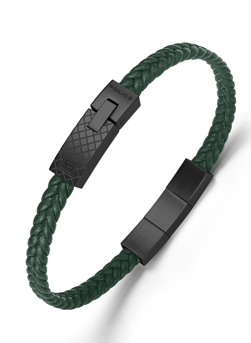 بوليس سوار رجالي من الجلد الأخضر الداكن والستانلس ستيل المطلي بالمعدن الرمادي - Image 1