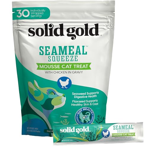 Solid Gold Lickable Cat Treats - Limited Ingredient Chicken SeaMeal™ Squeezable Healthy Cat Treats for Indoor Cats - Snack & Topper Squeeze Ups for Cats w/Seaweed for Gut & Immune Support - 3oz/30ct - Image 1