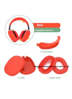 Suitable For Airpods Max Headset Bluetooth Headset Protective Cover For AppleSilicone Head Beam Ear Cap Set Three-piece Set-Color:Red Three-piece Set-Model:Airpods Max Head Beam Sleeve + Shell + Inner Shell Suit