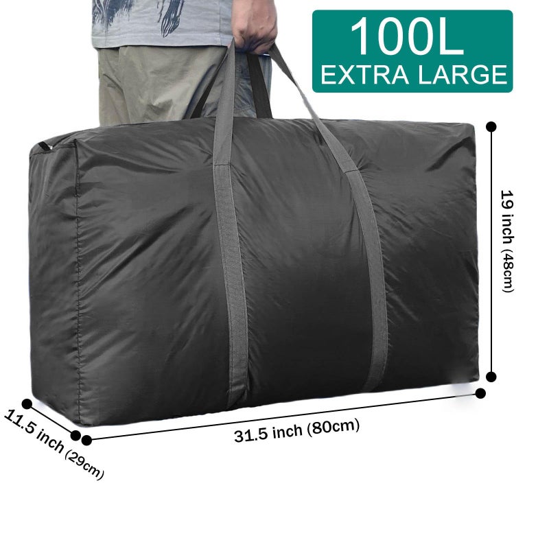 Peyorom 100L Extra Large Storage Bags, Big Moving Bags with Strong Zippers & Carrying Handles, Packing Bags for Moving, Storage, Travel and Camping, Storage Totes For Space Saving (Black, 2 Pack) - Image 2