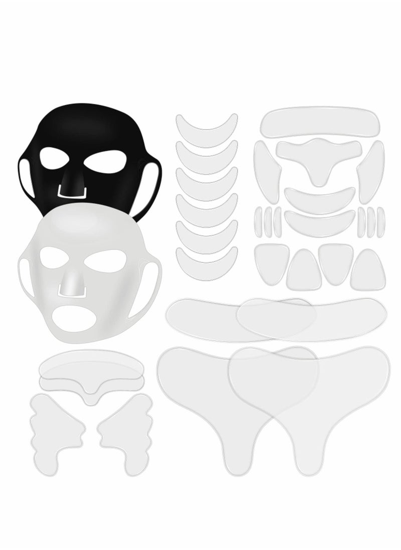 Y&D 2 Pieces Reusable Silicone Facial Mask, 30 Chest/Face Wrinkle Patches, Face Forehead Patches Sleeping Mask Cover for Smoothing Chest Neck Eye Mouth  - Image 1