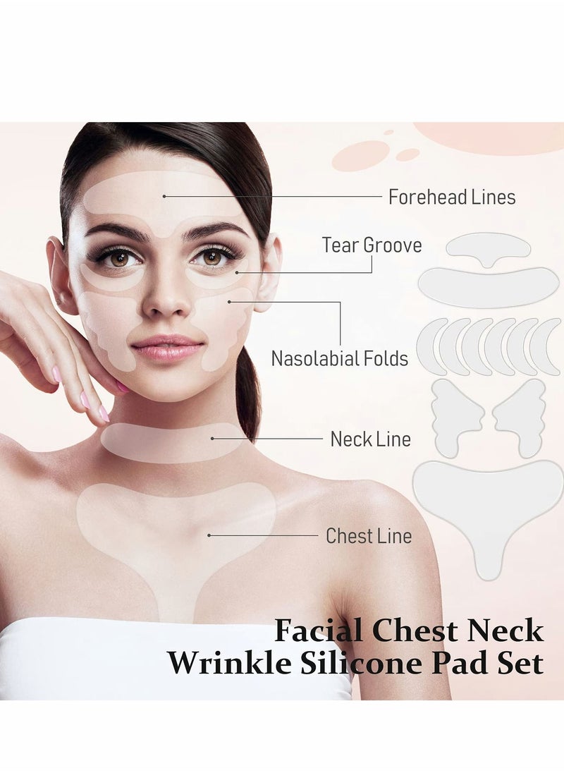 Y&D 2 Pieces Reusable Silicone Facial Mask, 30 Chest/Face Wrinkle Patches, Face Forehead Patches Sleeping Mask Cover for Smoothing Chest Neck Eye Mouth  - Image 4