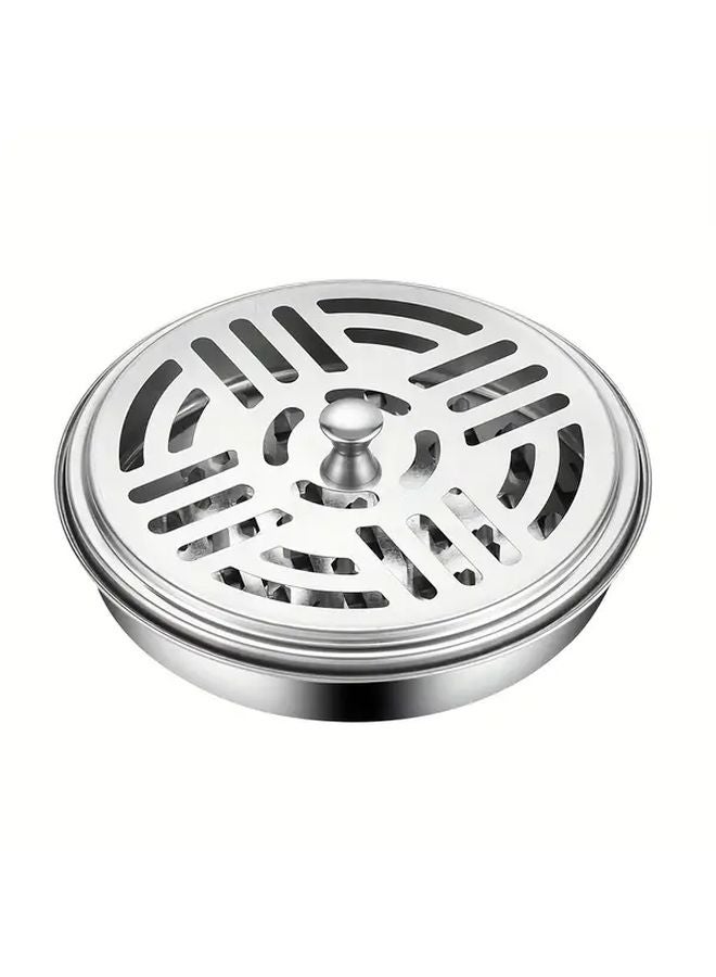 Silvery Outdoor Mosquito Coil Ashtray Fire Resistant With Cover For Home Use 1pc - Image 1