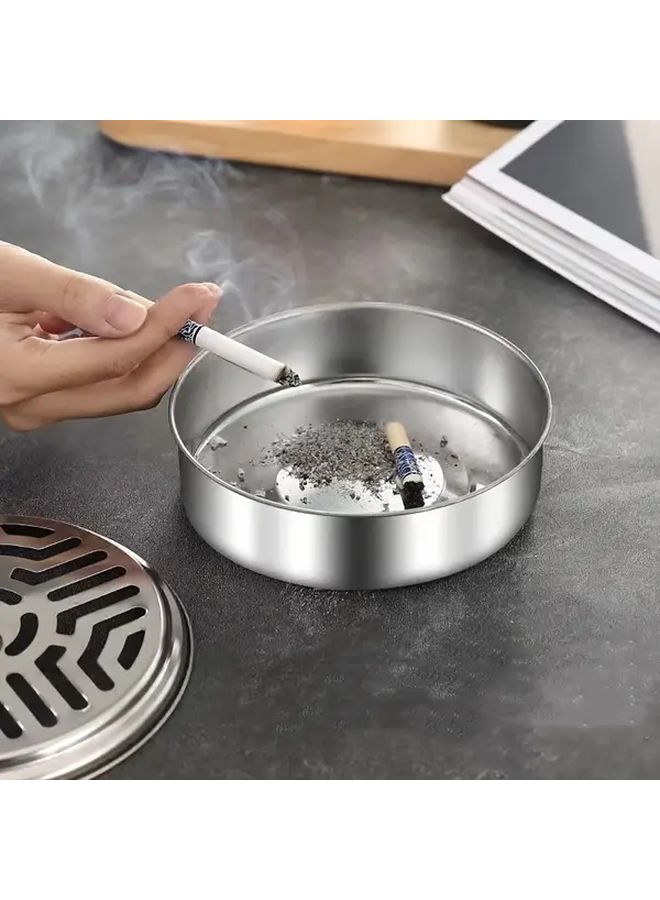 Silvery Outdoor Mosquito Coil Ashtray Fire Resistant With Cover For Home Use 1pc - Image 2