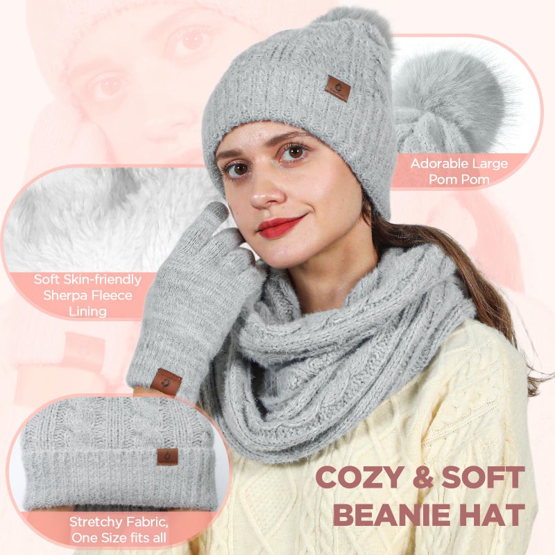 Goocoz Womens Beanie Hat Infinity Scarf Touchscreen Gloves Fleece Headband 4 in 1 Winter Clothes Set Gifts for Women Grey - Image 2
