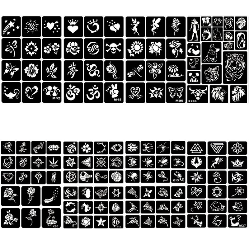 ChurlChurl 761pcs Temporary Tattoo Stencils, 20 Sheets Face Body Paint Henna Stencils Kit, Glitter Tattoo Stencils for Man Women Birthdays Halloween Christmas Party Favor Supplies - Image 2