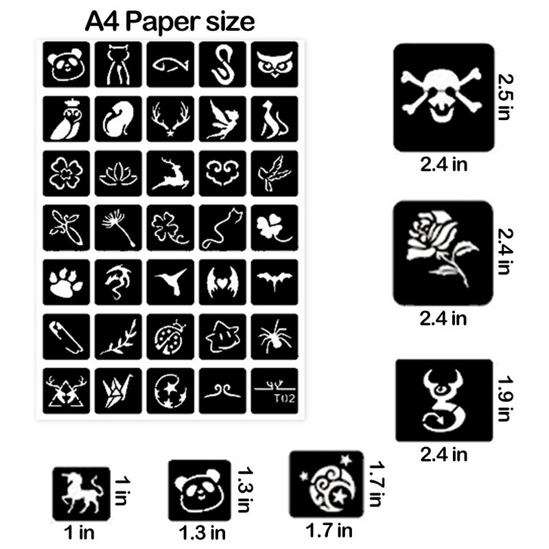 ChurlChurl 761pcs Temporary Tattoo Stencils, 20 Sheets Face Body Paint Henna Stencils Kit, Glitter Tattoo Stencils for Man Women Birthdays Halloween Christmas Party Favor Supplies - Image 5
