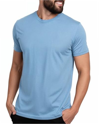 INTO THE AM Men's Plain Tees - Fitted Crewneck T-Shirts Casual Gym Workout Black White Short Sleeve Tshirts Shirts for Men (Heather Columbia Blue, Medium) - Image 1