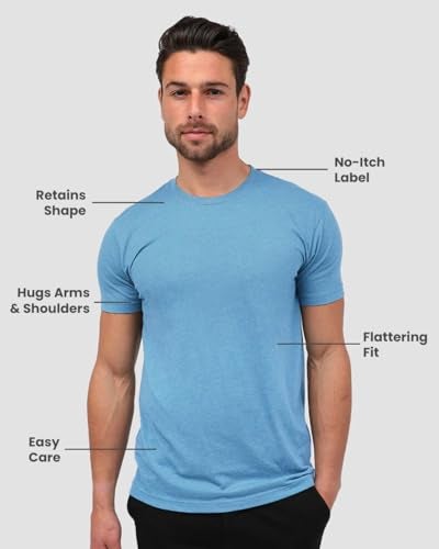 INTO THE AM Men's Plain Tees - Fitted Crewneck T-Shirts Casual Gym Workout Black White Short Sleeve Tshirts Shirts for Men (Heather Columbia Blue, Medium) - Image 4