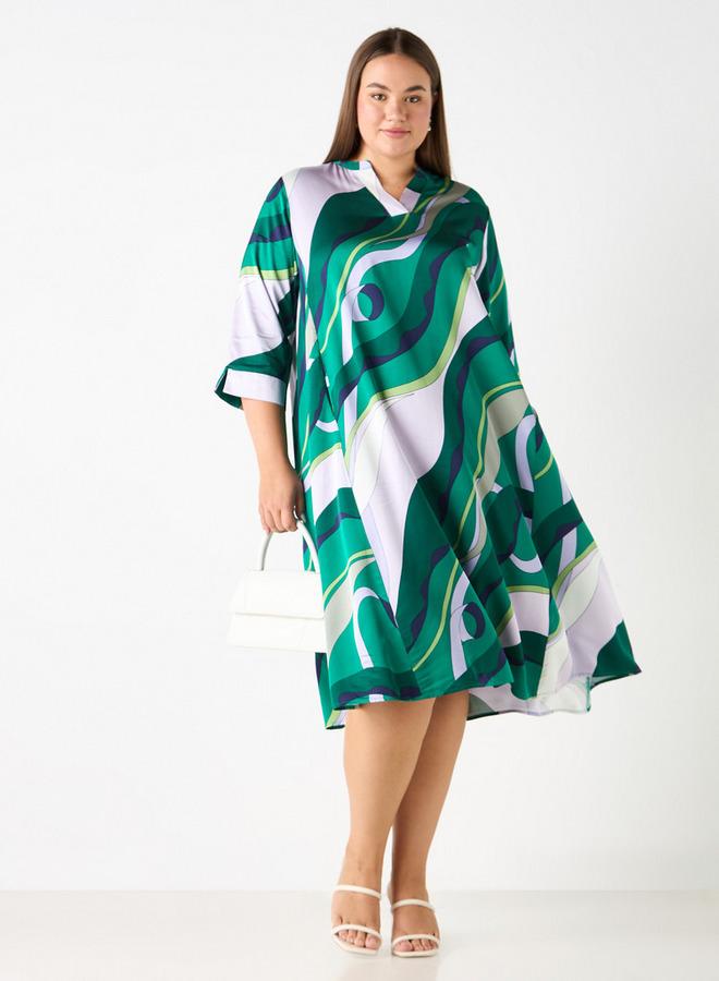 Ulla Popken Plus Size Ulla Popken Printed Dress with 3/4 Sleeves - Image 2