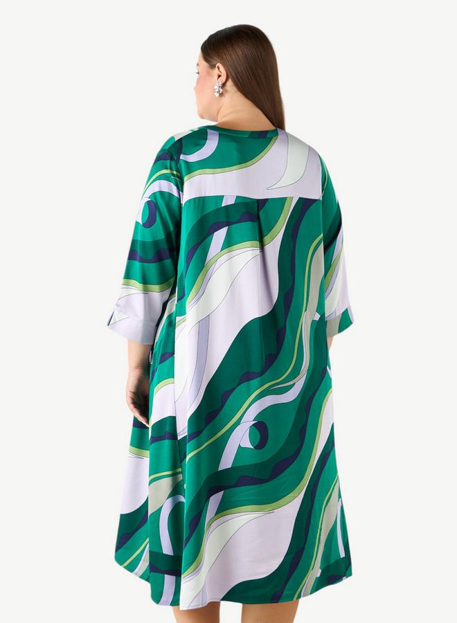 Ulla Popken Plus Size Ulla Popken Printed Dress with 3/4 Sleeves - Image 3