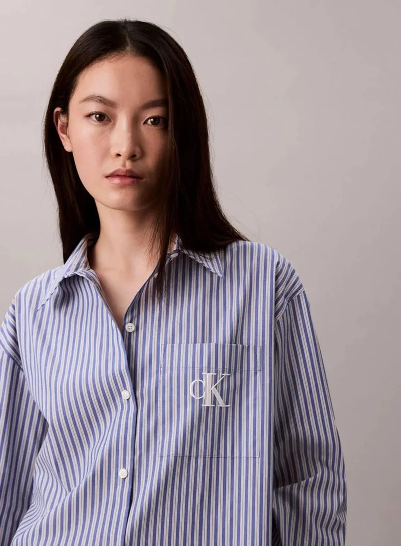 Calvin Klein Jeans Cobalt Cotton Poplin Striped Shirt for Women | Best Price UAE