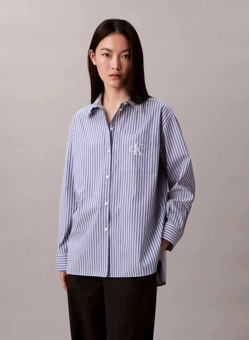 Calvin Klein Jeans Cobalt Cotton Poplin Striped Shirt for Women | Best Price UAE