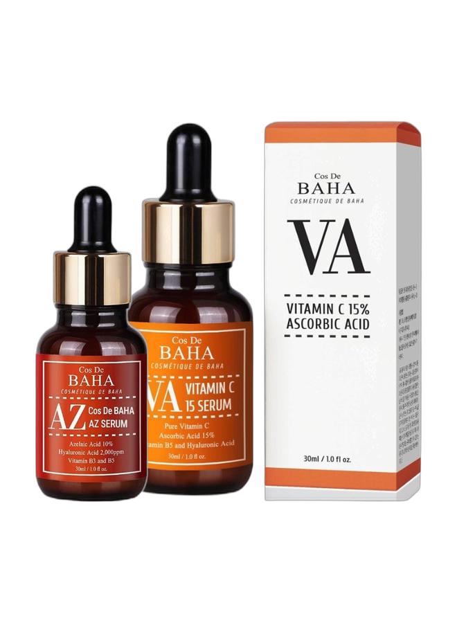 COS DE BAHA Azelaic Acid 10% & Vitamin C 15% Serum Set - Azelaic Acid Face Serum with Niacinamide & Panthenol for Dark Spots, Redness & Acne-Prone Skin + Vitamin C Ascorbic Acid 15% Brightening Serum for Hyperpigmentation, Uneven Skin Tone & Radiance - Korean Skincare Duo, 2 x 30ml - Image 3