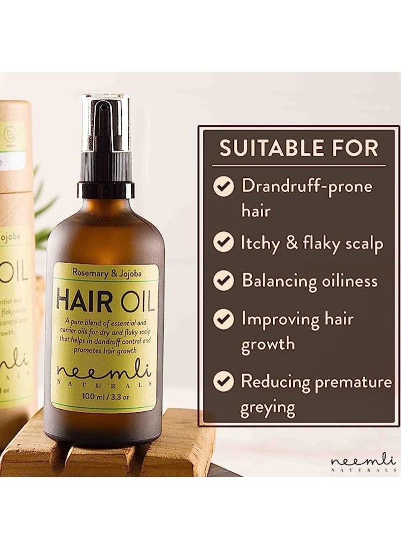 Rosemary and Jojoba Hair Oil | Controls Dandruff, Balances scalp sebum, reduces Premature hair greying and Promotes Hair Growth -100 ml