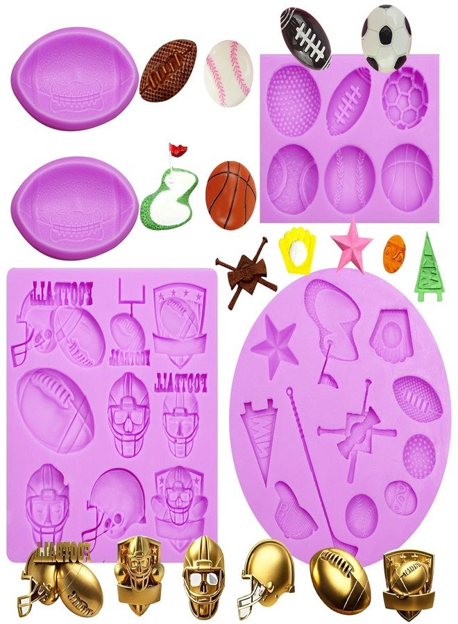Acvcatto Football Cake Pop Mold, 5 Pack Sports Ball Rugby Silicone Mold for Cake Decorating, Ice Cream Soccer Ball Molds Baseball Basketball Helmets Design, Dishwasher Safe for Chocolate Candy Clay - Image 1