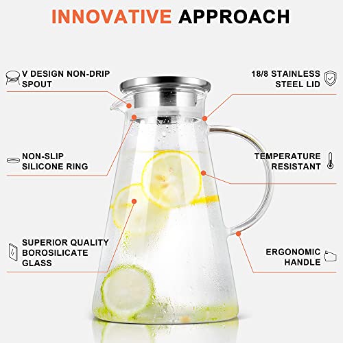 susteas Tiener 2.0 Liter 68 Fluid_Ounces Gallon Jug Hot Cold Water Ice Tea Wine Coffee Milk and Juice Beverage Ca Glass Pitcher with Lid Covered, Clear - Image 3