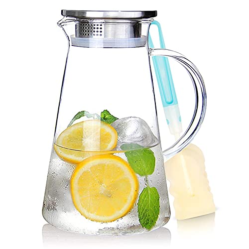 susteas Tiener 2.0 Liter 68 Fluid_Ounces Gallon Jug Hot Cold Water Ice Tea Wine Coffee Milk and Juice Beverage Ca Glass Pitcher with Lid Covered, Clear - Image 1