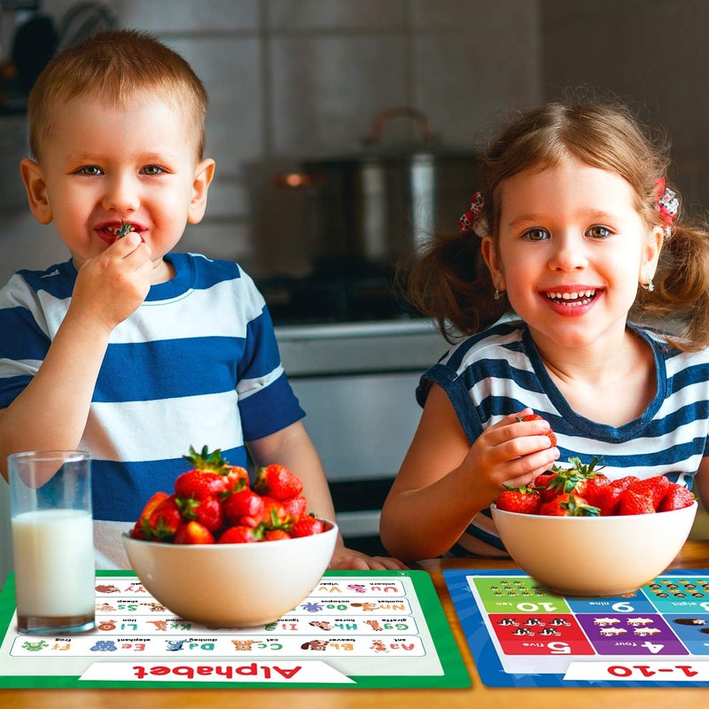 Simply magic 5 Educational Placemats for Kids - Kids Placemats Non Slip, Washable Reusable Plastic Place Mats for Toddler, Alphabet ABC, Shapes, Colors, Numbers, Solar System Learning Place Mats - Image 2