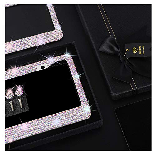 SHERING Bling License Plate Frame, 2 Pack Frame with Premium Gift Box for Women,Rhinestone Frames 1200pcs Rhinestones（Colorful Rhinestones） - Image 2