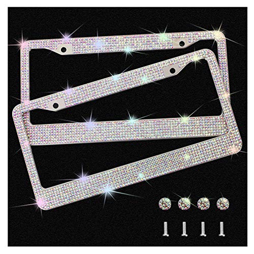 SHERING Bling License Plate Frame, 2 Pack Frame with Premium Gift Box for Women,Rhinestone Frames 1200pcs Rhinestones（Colorful Rhinestones） - Image 4