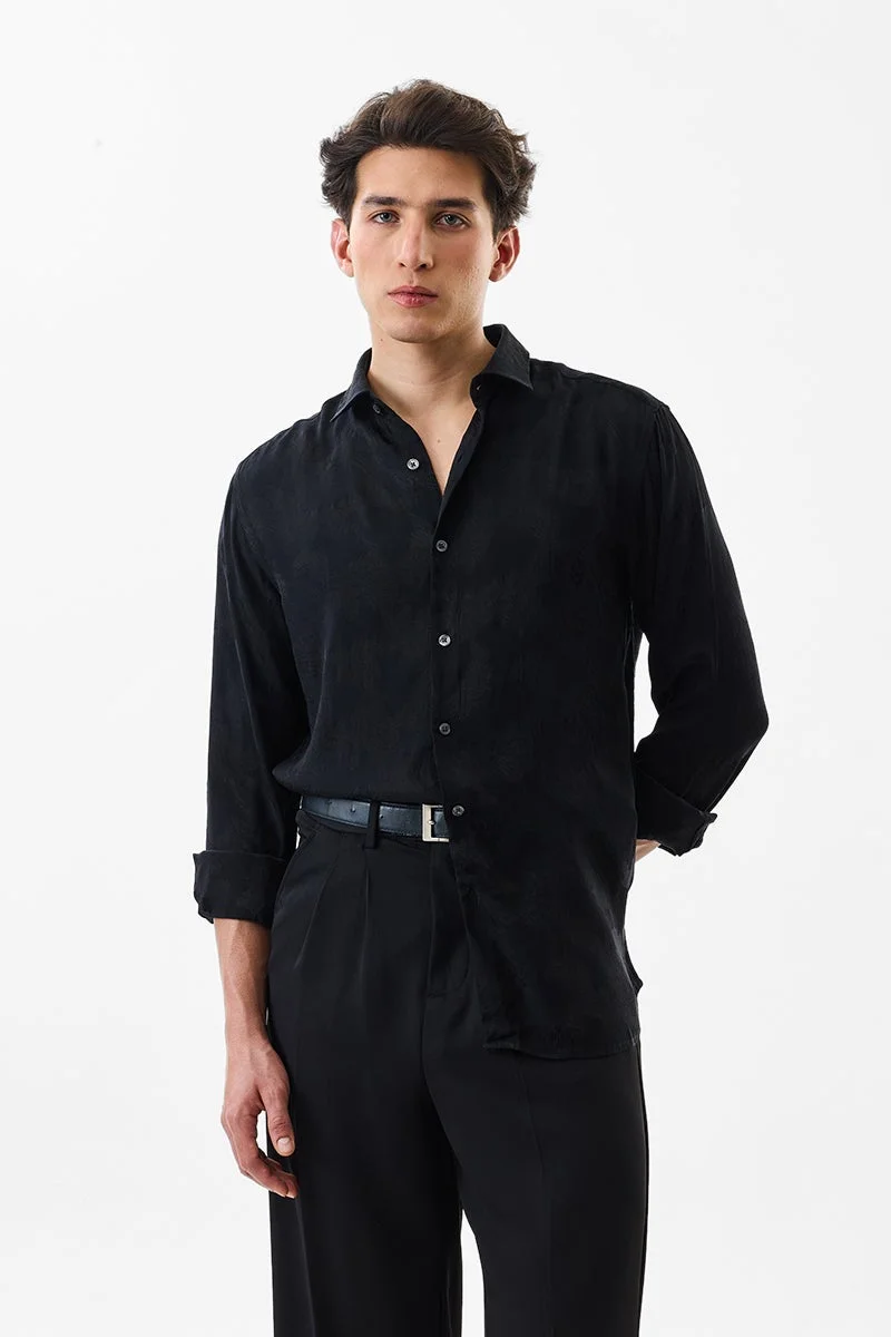 سنيتش Black Floral Long Sleeve Slim Fit Formal Luxe Shirt