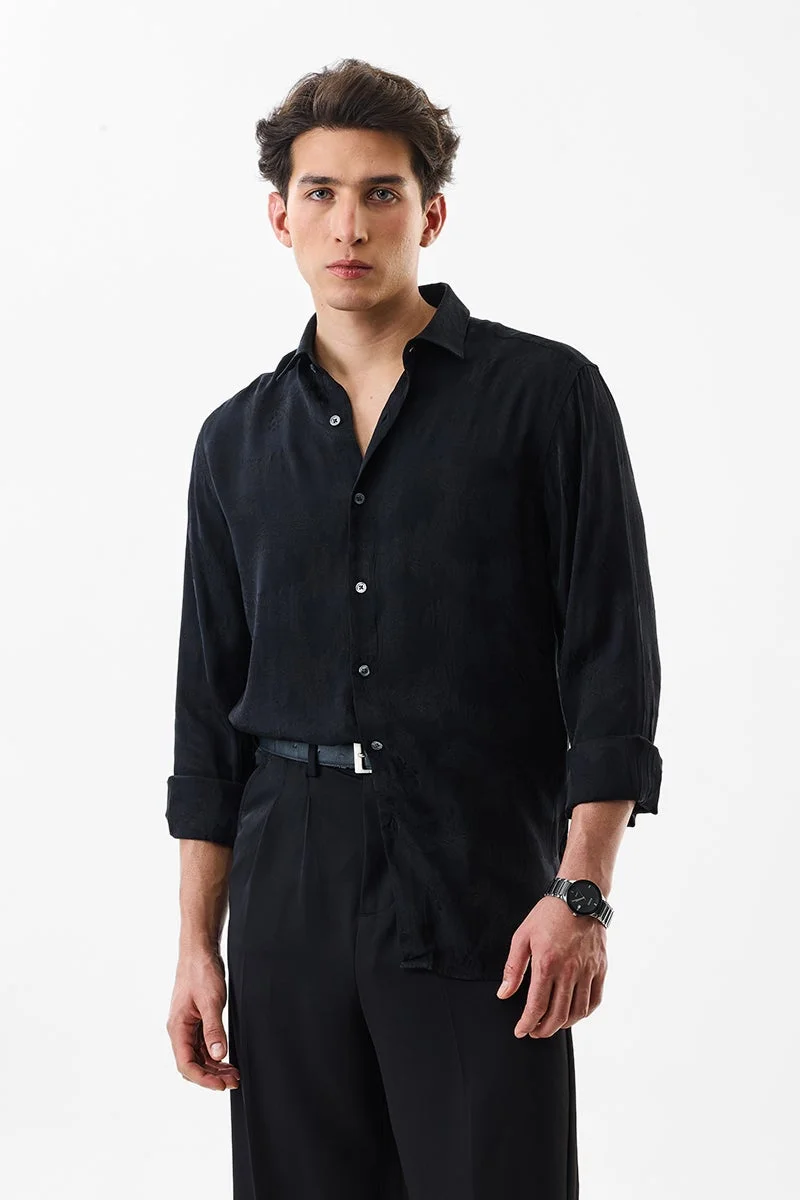 سنيتش Black Floral Long Sleeve Slim Fit Formal Luxe Shirt