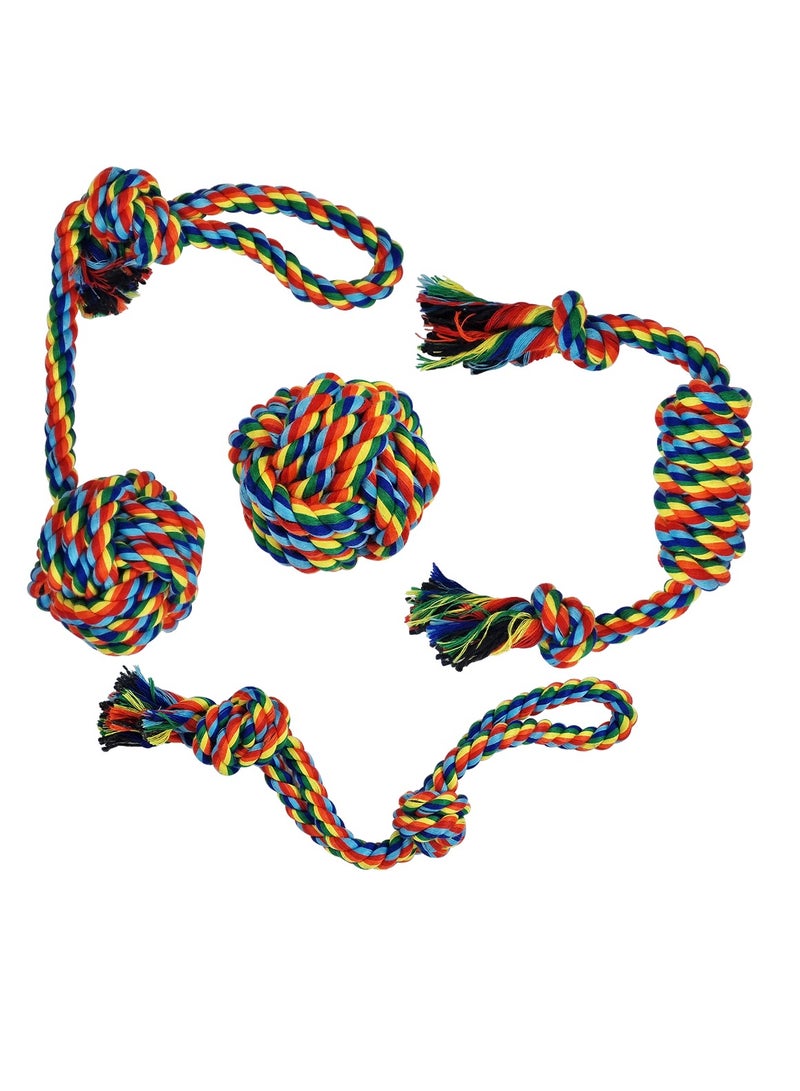 أن ان سي بيتس لعبة مضغ قطنية للكلاب الصغيرة والمتوسطة، مصنوعة من القطن بنسبة 100% وحبل تنظيف الأسنان، لعبة شد الحبل واللعب التفاعلي، مجموعة ألعاب حبل للكلاب 4 في 1 مع مقبض حلقي، عبوة كومبو 32 سم، لتخفيف التوتر (متعدد الألوان) - Image 1