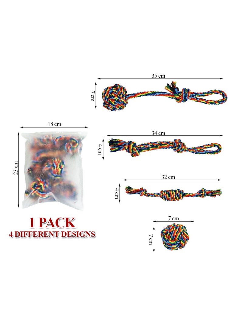 أن ان سي بيتس لعبة مضغ قطنية للكلاب الصغيرة والمتوسطة، مصنوعة من القطن بنسبة 100% وحبل تنظيف الأسنان، لعبة شد الحبل واللعب التفاعلي، مجموعة ألعاب حبل للكلاب 4 في 1 مع مقبض حلقي، عبوة كومبو 32 سم، لتخفيف التوتر (متعدد الألوان) - Image 2