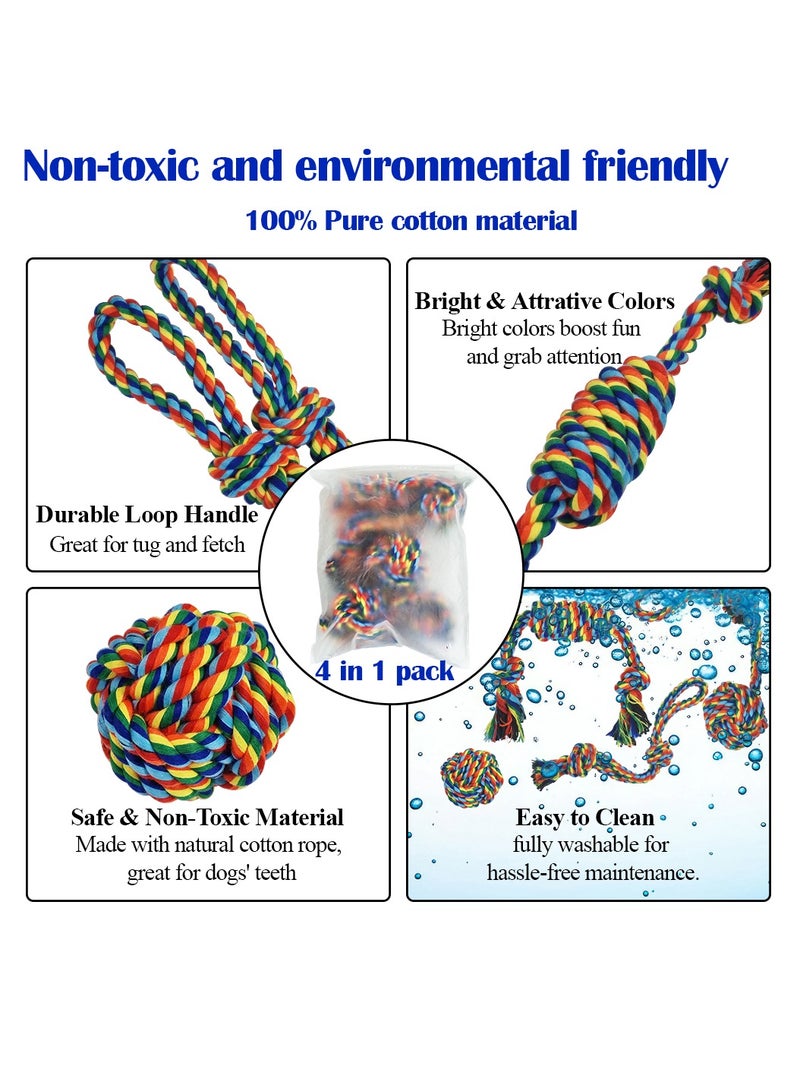 أن ان سي بيتس لعبة مضغ قطنية للكلاب الصغيرة والمتوسطة، مصنوعة من القطن بنسبة 100% وحبل تنظيف الأسنان، لعبة شد الحبل واللعب التفاعلي، مجموعة ألعاب حبل للكلاب 4 في 1 مع مقبض حلقي، عبوة كومبو 32 سم، لتخفيف التوتر (متعدد الألوان) - Image 3