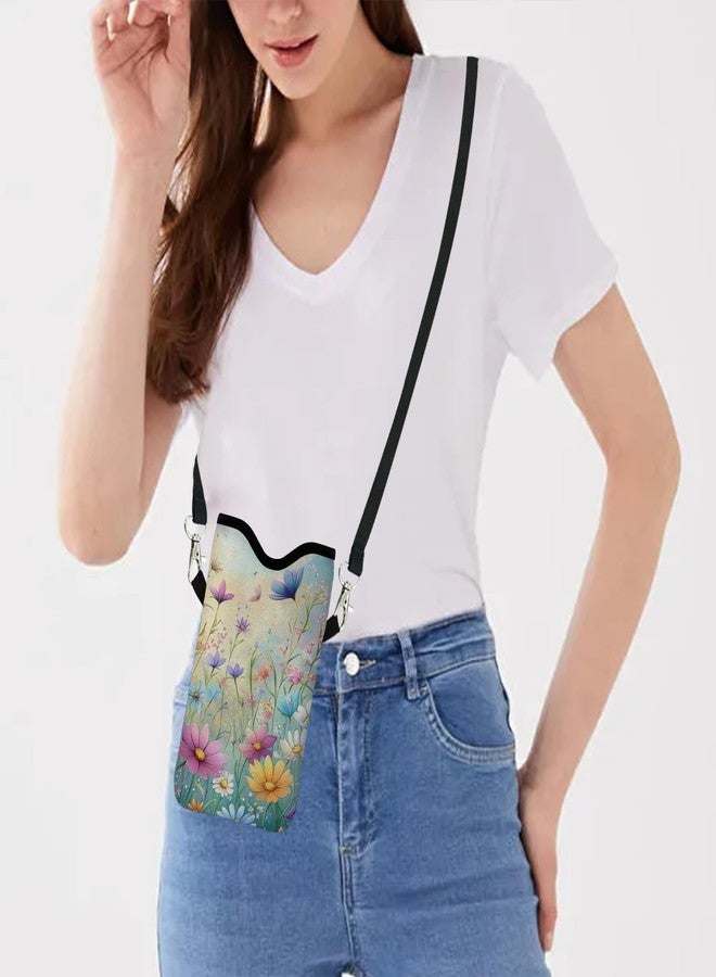 otilil Neoprene Cell Phone Sleeve Pouch Case Bag with Crossbody Strap Neck Lanyard for Women 7.1 X 3.9 in Colorful Flowers - Image 5