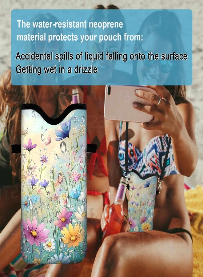 otilil Neoprene Cell Phone Sleeve Pouch Case Bag with Crossbody Strap Neck Lanyard for Women 7.1 X 3.9 in Colorful Flowers - Image 4