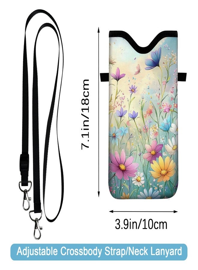 otilil Neoprene Cell Phone Sleeve Pouch Case Bag with Crossbody Strap Neck Lanyard for Women 7.1 X 3.9 in Colorful Flowers - Image 2