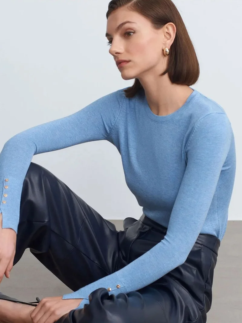 ديلفين Dilvin Slim Fit Ribbed Crew Neck Sweater