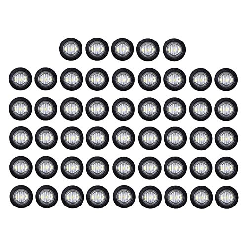 TMH 50 Pcs 3/4 Inch White Light 3 LED Clearance Markers Side Marker Indicator Lights Mini Round Front Rear 3 LED with Rubber for Truck Trailer Car Bus 12V DC - Image 1
