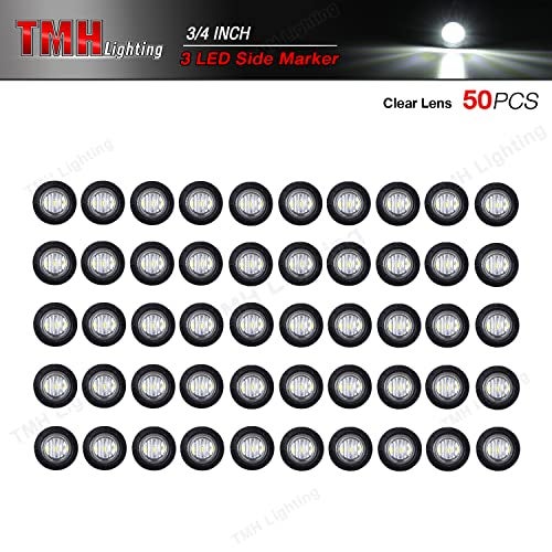 TMH 50 Pcs 3/4 Inch White Light 3 LED Clearance Markers Side Marker Indicator Lights Mini Round Front Rear 3 LED with Rubber for Truck Trailer Car Bus 12V DC - Image 2