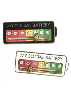2PCS MY SOCIAL BATTERY Slider Pin Fun Pin Brooches that can Interact Brooches that can Express Mood for Boys and Girls Black and White