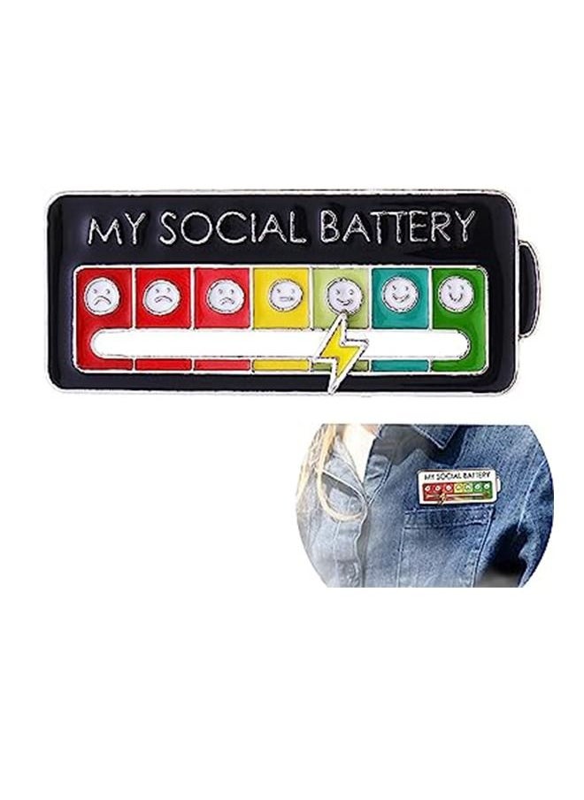 Generic - 2PCS MY SOCIAL BATTERY Slider Pin Fun Pin Brooches that can Interact Brooches that can Express Mood for Boys and Girls Black and White - Image 1
