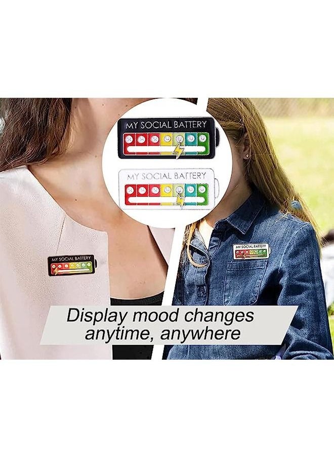 Generic - 2PCS MY SOCIAL BATTERY Slider Pin Fun Pin Brooches that can Interact Brooches that can Express Mood for Boys and Girls Black and White - Image 1