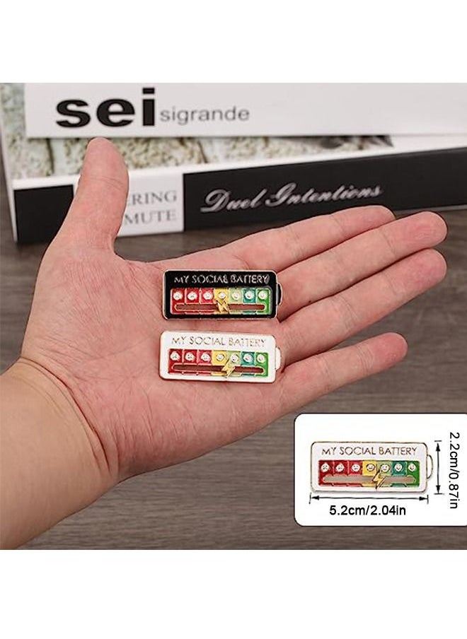Generic - 2PCS MY SOCIAL BATTERY Slider Pin Fun Pin Brooches that can Interact Brooches that can Express Mood for Boys and Girls Black and White - Image 1