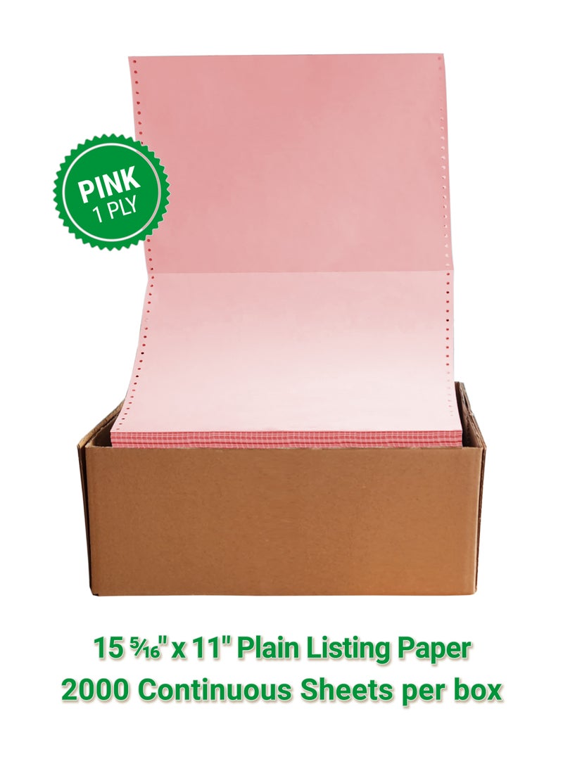 Abulhoul Printing Press LLC ABULHOUL Continuous Plain Listing Computer Paper 15 5/16” x 11” PINK Ply Single 2000 Sheets Per Box 60gsm (±5% In Actual Weight) Used For Wide Dot-Matrix Impact Printers With Ink Ribbons  - Image 1