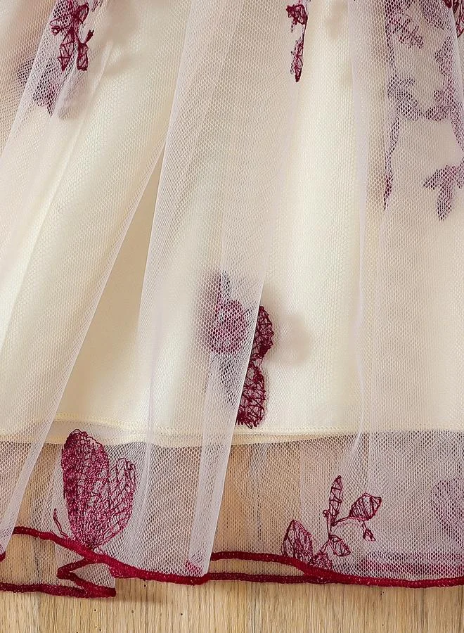 Take Two Take Two Round Neck Bow Detail Ruffle Hem Mesh Knee Length Dress