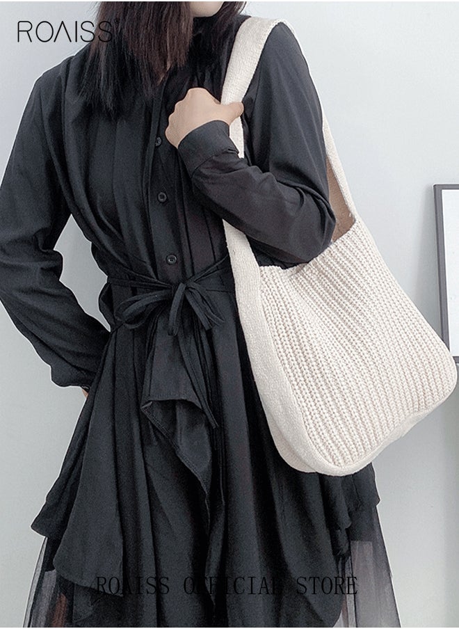 roaiss - Women Knitting Bag Large Capacity Tote Bag Messenger Bag Shoulder Bag Solid Color - Image 1