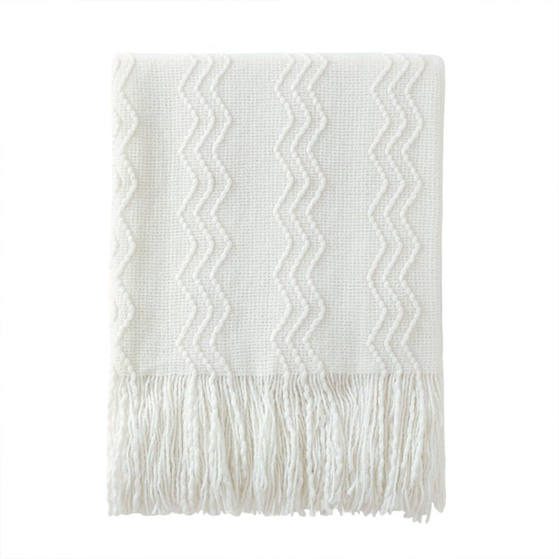 BOURINA Off White Throw Blanket 50x60 Inches Throw Textured Solid Soft Sofa Couch Decorative Knit Blanket