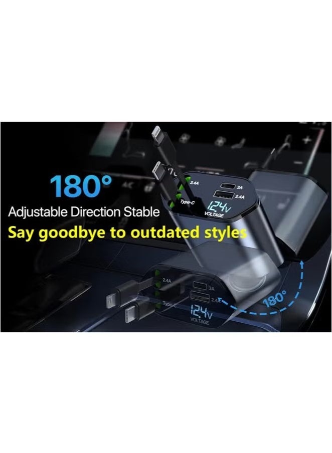 120W Fast Car Charger with Retractable Charging Cable Fast Car Power Adapter PD20W for iPhone Type C 40W Car Bluetooth USB Charger Plug with iPhone,Samsung,Galaxy,Huawei,Xiaomi 12V/24V  - Image 2