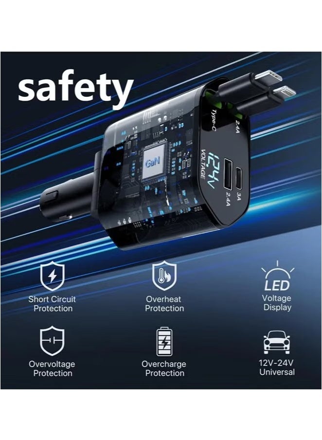 120W Fast Car Charger with Retractable Charging Cable Fast Car Power Adapter PD20W for iPhone Type C 40W Car Bluetooth USB Charger Plug with iPhone,Samsung,Galaxy,Huawei,Xiaomi 12V/24V  - Image 3