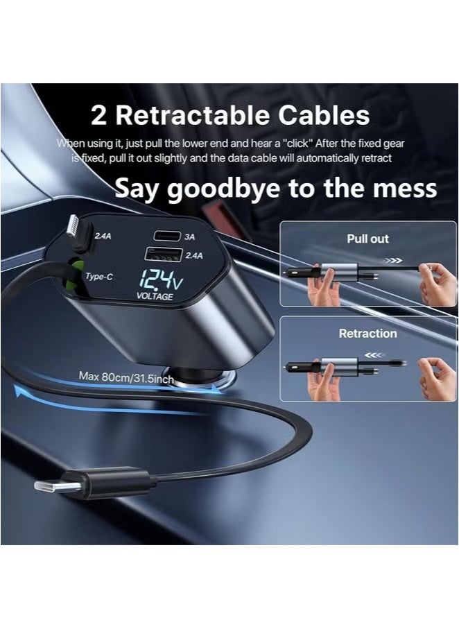 120W Fast Car Charger with Retractable Charging Cable Fast Car Power Adapter PD20W for iPhone Type C 40W Car Bluetooth USB Charger Plug with iPhone,Samsung,Galaxy,Huawei,Xiaomi 12V/24V  - Image 4