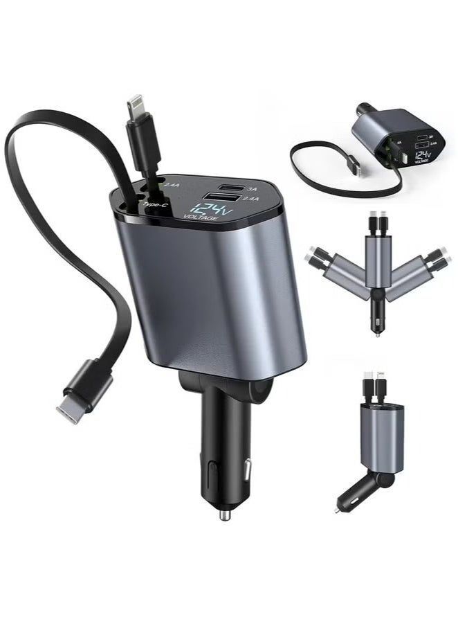 120W Fast Car Charger with Retractable Charging Cable Fast Car Power Adapter PD20W for iPhone Type C 40W Car Bluetooth USB Charger Plug with iPhone,Samsung,Galaxy,Huawei,Xiaomi 12V/24V  - Image 1