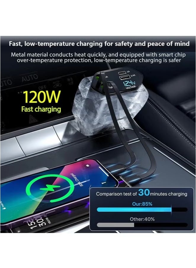120W Fast Car Charger with Retractable Charging Cable Fast Car Power Adapter PD20W for iPhone Type C 40W Car Bluetooth USB Charger Plug with iPhone,Samsung,Galaxy,Huawei,Xiaomi 12V/24V  - Image 5